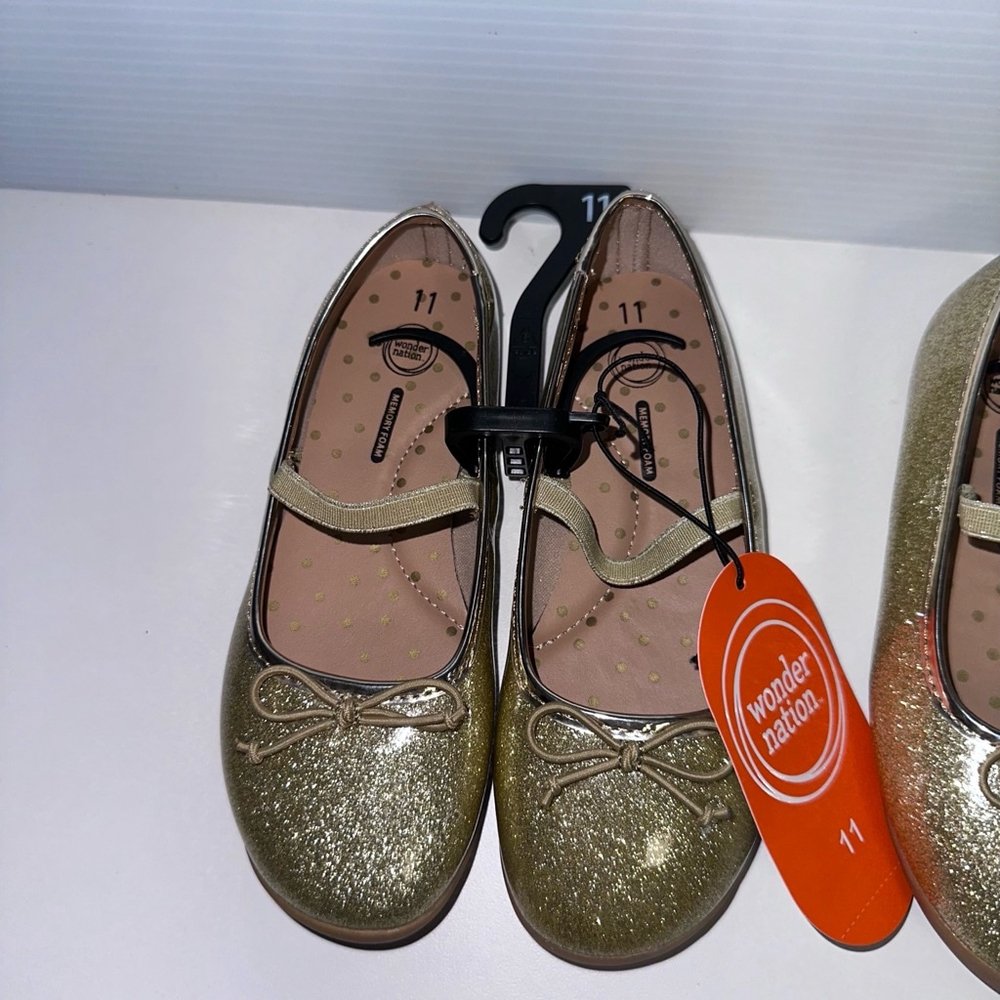 Lot of 2 NWT New Girls Wonder Nation Shoes, Size 11, Gold Dress Shoes Twins - Picture 6 of 7